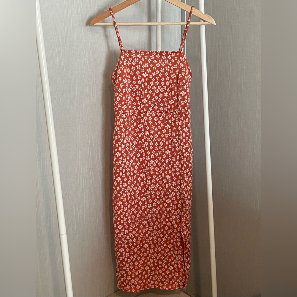 Zara Orange Floral Midi Dress